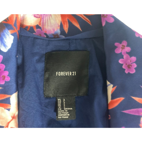 Forever 21 floral tropical blazer navy blue base multi-colored floral w lining S - Picture 2 of 9